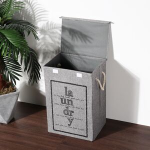 LIVINGANDHOME Fabric Foldable Laundry Basket Clothes Storage Bag with Lid