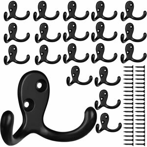 20 Pack Heavy Duty Double Prong Coat Hooks Wall Mounted with 40 Screws Retro Double Hooks Utility Hooks for Coat, Scarf, Bag 68 x 40 mm - Groofoo