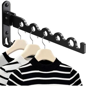 Groofoo - Folding Clothes Hanger Rack Laundry Drying Rack, Folding Clothes Hanger Holder, Closet Organizer, Wall Mounted, Matte (Black)