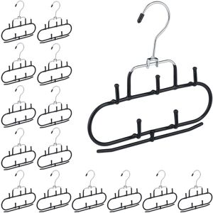 Set of 15 Belt Hangers, 5 Hooks, Bar, Non-Slip, Accessories Holder, Organiser for Ties & Scarves, Metal, Black - Relaxdays