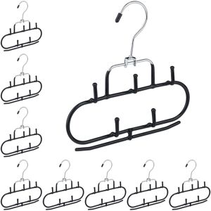 Set of 9 Belt Hangers, 5 Hooks, Bar, Non-Slip, Accessories Holder, Organiser for Ties & Scarves, Metal, Black - Relaxdays