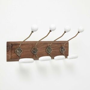 Homescapes - Decorative Brass & White Wall Mounted Coat Hook Rack - Brass & White