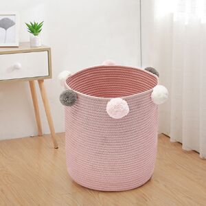 Livingandhome - Laundry Basket Washing Clothes Storage Bag with Edge Hairball Decoration, Pink