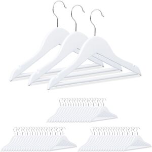 Set of 60 Relaxdays Kid's Clothes Hangers, Wooden Coat Hangers, Anti-Slip, White, HxWxD: 18 x 30.5 x 0.5, White