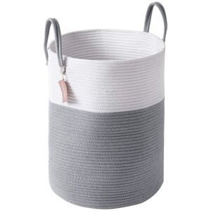 Large Foldable Laundry Basket With Handle Storage Basket For Toys Storage Basket With Handle Handcrafted White and Gray 46 x 38 cm - Rhafayre