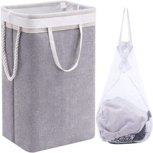 Laundry Basket with Mesh Bag, Folding Large Capacity Laundry Baskets with Handle for Hotel Dormitory 41x31x60cm, Beige and Gray - Rhafayre