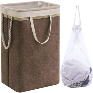 RHAFAYRE Laundry Basket with Mesh Bag, Folding Large Capacity Laundry Baskets with Handle for Hotel Dormitory 41x31x60cm, Beige and Coffee