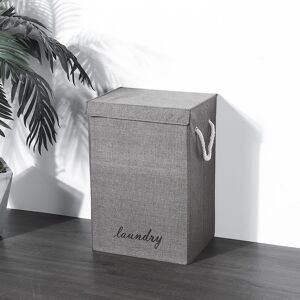 LIVINGANDHOME Linen Foldable Laundry Basket Clothes Storage Bag with Lid