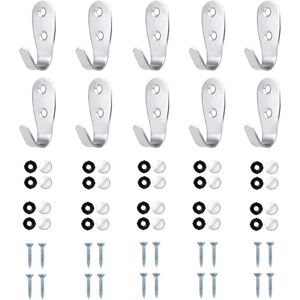 NORCKS 10pcs Stainless Steel Hook Metal Coat Hooks Mounted Coat Hooks Heavy Duty Coat Hooks Universal Hook Coat Hook j with Screws for Kitchen Bathroom