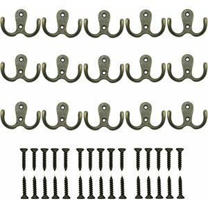 NORCKS 15 Pieces Double Prong Robe Hook Metal Retro Cloth Hanger Dual Coat Hooks Wall Mounted with Screws for Coat, Scarf, Bag, Towel, Key, Cap, Cup, Hat