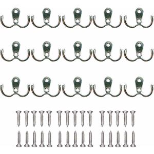 NORCKS 15 Pieces Double Prong Robe Hook Silver Metal Cloth Hanger Dual Coat Hooks Wall Mounted with Screws for Coat, Scarf, Bag, Towel, Key, Cap, Cup, Hat