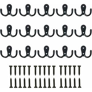 NORCKS 15pcs Coat Hooks, Coat Hooks Hardware Wall Hooks Heavy Duty Hooks for Hanging Coats Double Hooks Wall Mounted for Key, Towel, Bags, Cup, Hat - Black