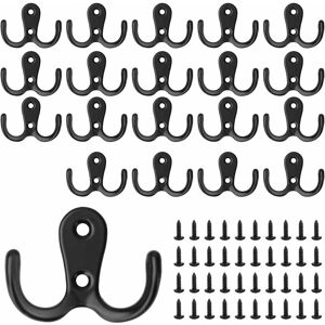 NORCKS 20 Pcs Double Prong Robe Hooks, Heavy Duty Dual Coat Hooks Retro Metal Cloth Hanger Double Robe Hooks Screw In Door Hooks with 40 Screws for Coat,