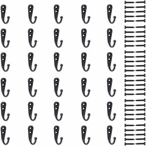 30 Pieces Single Robe Hooks Metal Cloth Hanger Wall Mounted Hook with Screws for Coat, Scarf, Bag, Towel, Key, Cap, Cup, Hat (Black) - Black - Norcks