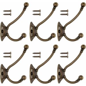 NORCKS 6Pcs Antique Hooks, Clothes Hooks Vintage Antique Hat Wall Mounted Hook for Kitchen Bathroom Bedroom Retro Style Design Vintage Brass Bronze