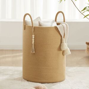 Cotton Woven Laundry Basket Foldable Dirty Laundry Bag with Handle Brown Storage Basket - Brown - Norcks