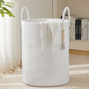 Cotton Woven Laundry Basket Foldable Dirty Laundry Bag with Handle White Storage Basket - White - Norcks