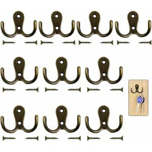 NORCKS Double Coat Hooks Door Wall Ceiling Hooks Vintage Hanging Hook Metal Cloth Hanger Bathroom with 20 Screws Hooks for Clothes, Robe, Towel, Hat, Key 10