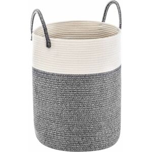 Foldable Cotton Laundry Basket Large Capacity Dirty Clothes Bag with Handle Dark Gray Laundry Basket - Dark Grey - Norcks