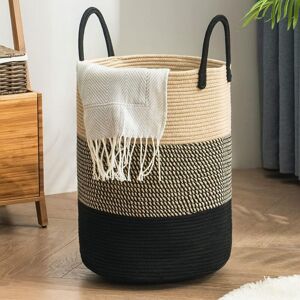 Foldable Cotton Laundry Basket Large Capacity Dirty Laundry Bag with Handle Black Storage Basket - Black - Norcks