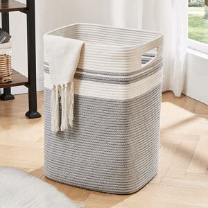 Laundry Basket Woven Cotton Foldable Dirty Laundry Bag with Handle Gray Storage Basket - Gray - Norcks