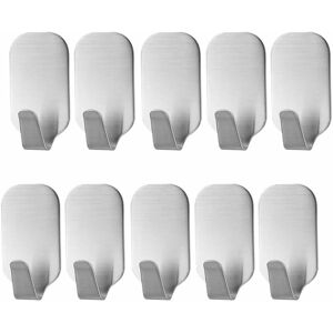 NORCKS Self Adhesive Hooks - Pack of 10 Wall Door Hooks Stick On / Sticky Hooks for Bathroom Kitchen Hanging Coat Cloth Towel Key - Stainless Steel,