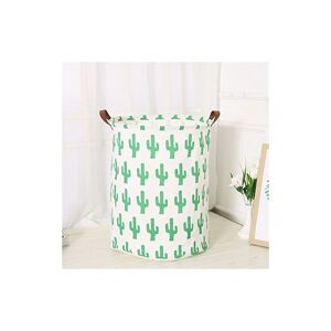 NORCKS Waterproof Coating Ramie Cotton Fabric Folding Laundry Hamper Bucket Cylindric Burlap Canvas Storage Basket Green - Green