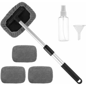 Windshield Cleaner Tool Microfiber Car Window Cleaner with Extendable Long Handle Gray - Gray - Norcks