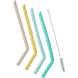 Premier Housewares - Set of 4 Silicone Straws And Cleaning Brush / Drawstring Bag / Metal Smoothie Colorful Straws / Reusable Straw For Juice / Milk