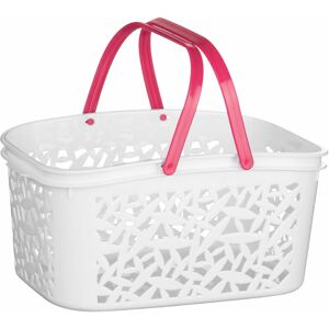 Premier Housewares - White Plastic Storage Basket / Made Using Polypropylene/ Crisp Hot Pink Handle/ Laundry Basket/ Hamper Box/ Washing Baskets 19 x