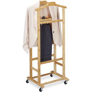 Valet on Castors, for Men and Women, Bamboo Clothes Rack, in Bedroom or Hallway, hwd: 107x47x37 cm, Natural - Relaxdays