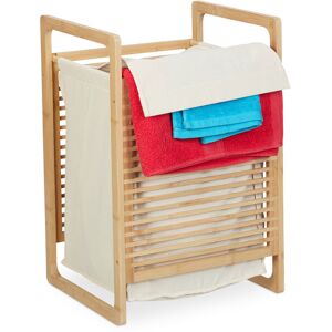 Relaxdays Bamboo Laundry Basket, Square, with Handles & Lid, HxWxD: 60 x 40 x 35 cm, Hamper & Toy Storage, Natural/Cream