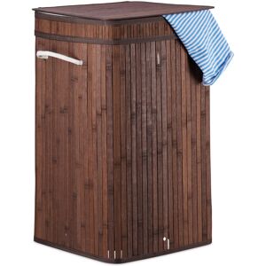 Brown Bamboo Pop-Up Laundry Hamper, Handle, Portable, 70 l Load, Square Laundry Bag, HxØ: 63 x 36 cm - Relaxdays