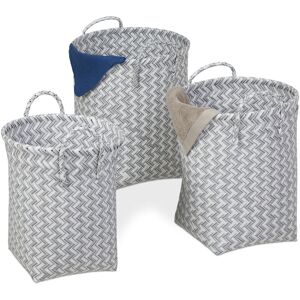 Laundry Basket, Set of 3, Storage Baskets, 3 Sizes, Woven Storage Basket, Handles, Toy Basket, Plastic, Grey - Relaxdays