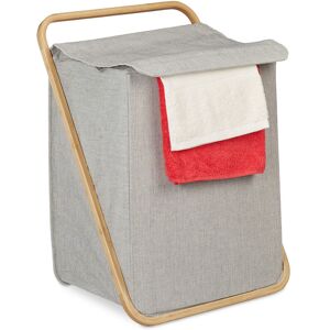 Relaxdays Laundry Basket, Foldable Bin with Lid, Clothes Container, HxWxD: 60x45x39 cm, Fabric & Bamboo, Grey/Natural