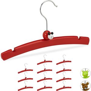 Children's Clothes Hanger Set of 12, Animal Design, Wooden Holders for Boys and Girls, Baby Wardrobe, Red - Relaxdays