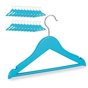 Children's Coat Hangers Set of 20, 360° Swivel Hooks, Notches, Baby Hangers, Boys & Girls, Wooden, Blue - Relaxdays