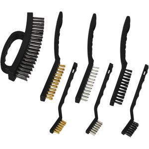 Cleaning Brushes, 7 Piece Set, with Handle, Metal, Brass, Nylon, Steel, Bristle, Black - Relaxdays
