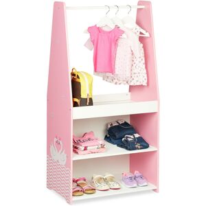 Clothes Rack for Children, Coat Rail & 3 Shelves, HxWxD: 120 x 60 x 40 cm, Wardrobe for Nursery, White/Pink - Relaxdays