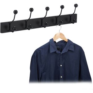 Coat Rack, 14 x 65 x 7 cm, 5 Double Hooks, Wall-Mounted, Hallway & Entrance, Convenient Storage, Black - Relaxdays