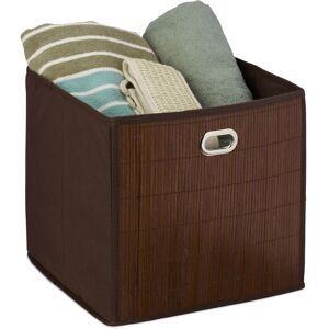 Bamboo Storage Basket, Bathroom & Bedroom Organiser, Cube, Tall Box, HxWxD 31 x 31 x 31 cm, Folding, Brown - Relaxdays