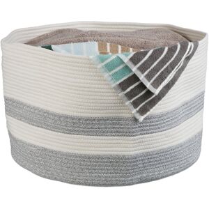 Relaxdays - Cotton Storage Basket, Laundry, Boho, Fold Away, Handle, HxD 35x55 cm, Washing, Clean, Toy Box, White/Grey