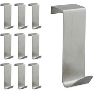 Door Hooks Set of 10, Hanging Coat Rack for Window & Closet, 2 cm Seam, Stainless Steel, Silver - Relaxdays