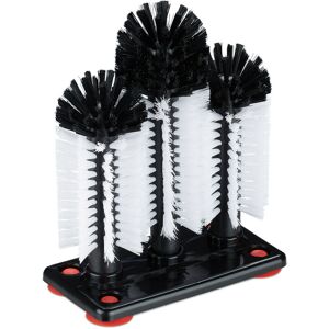 Glass Cleaning Brushes, 3 Scrubber Heads, Suction Cups, Bar, Party, h x w x d: 22 x 18.5 x 9.5cm, Black/White - Relaxdays