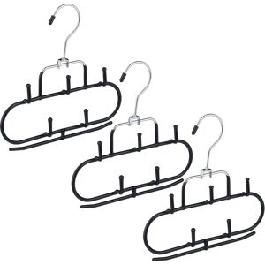 Belt Hanger, Set of 3, 5 Hooks, Bar, Non-Slip, Accessories Holder, Organiser for Ties & Scarves, Metal, Black - Relaxdays