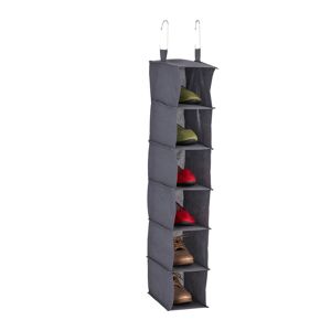 Hanging Wardrobe Storage, Narrow, for Shoes & Clothes, 6 Compartments, Fabric, hwd: 99x15x30 cm, 2 Hooks, Grey - Relaxdays