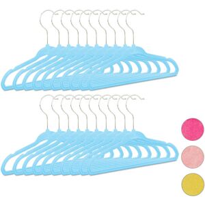 Kids Coat Hangers Set of 20, Plastic Children's Velvet Clothes Hangers, HxWxD: 18 x 28 x 0.5 cm, Turquoise - Relaxdays