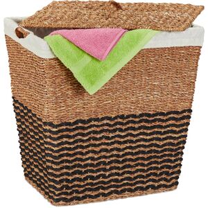 Laundry Basket, with Lid, Cotton Laundry Bin, 87L, HxWxD: 50x50x40 cm, Storage Box, Seagrass, Natural/Beige - Relaxdays