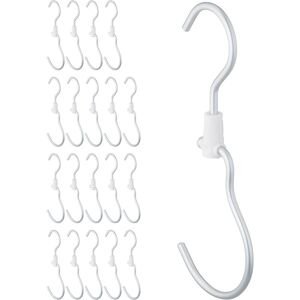 Laundry Hooks, 20x Set, Clothes Hanger, Swivel, Singular, Metal, Hang, S-Shape, Space-Saving, Wardrobe, Silver - Relaxdays