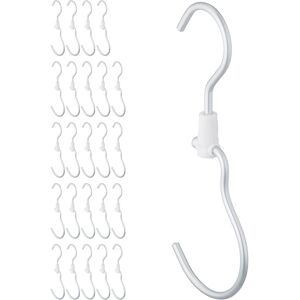 Laundry Hooks, 25x Set, Clothes Hanger, Swivel, Singular, Metal, Hang, S-Shape, Space-Saving, Wardrobe, Silver - Relaxdays